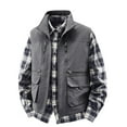 thumbnail image 4 of BRGZLK Men Lightweight Vest Casual Solid Color Pocket Turn Down Collar Sleeveless Thin Outdoor Multi Pocket Work Vest Top(Only Vest) Gray L, 4 of 5