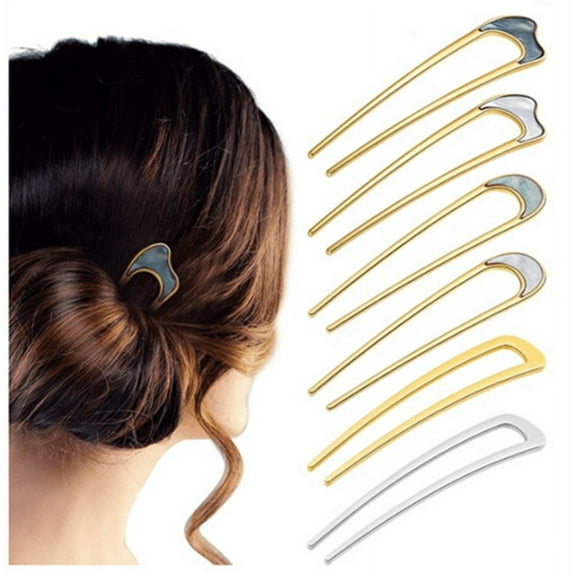 Fashion Metal Hair Sticks for Women Shell Hair Clip Pins Minimalist U Shape Girls Hairpins Hair Bun Maker Headwear 6 Pieces