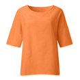 thumbnail image 3 of CHOK Chemises en Coton et Lin à Manches 3/4 pour Femmes, Blouses Décontractées à Col Rond, Coupe Ample, T-Shirts d'Été, 3 of 4