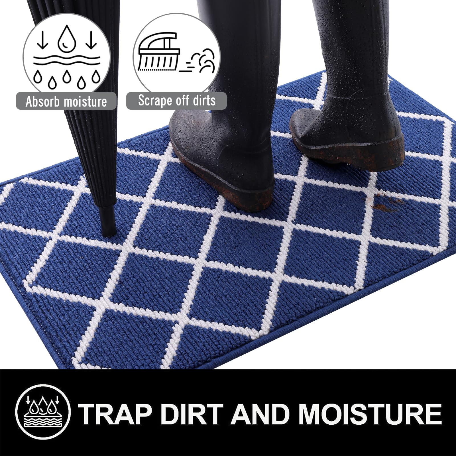 Buganda Extra Large Indoor Door Mat, 32"x 48", Non Slip Low-Profile Entrance Rug Front Inside Doormats Dirt Trapper Entry Door Rugs for Entryway, Navy