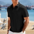 thumbnail image 5 of Satingcolo Mens Polo Shirt Texture Knitted Button T-Shirt Casual Short Sleeve Summer Vacation Golf Shirts,Black XL, 5 of 9