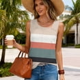 thumbnail image 3 of BRGZLK Tank Tops For Women Irregular Neck Fashion Striped Solid Color Casual Summer Sleeveless Loose Fit Dressy Work T-Shirt, 3 of 6