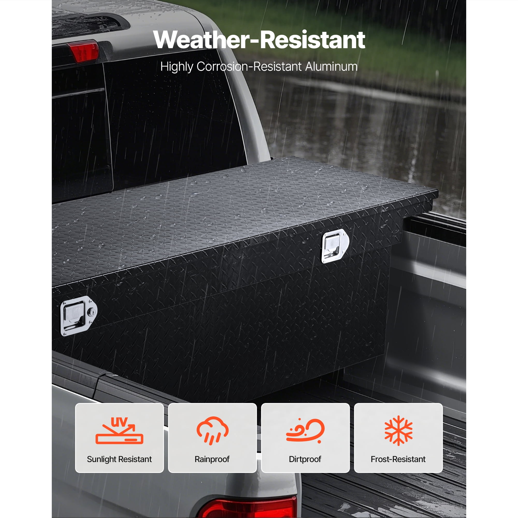 KFFKFF Aluminum Crossover Truck Tool Box, 72x20x14 In, Durable Storage Organizer with Diamond Pattern, Suitable for Pickup Truck Beds and RV Trailers, Weather-Resistant Design with Lock, Keys
