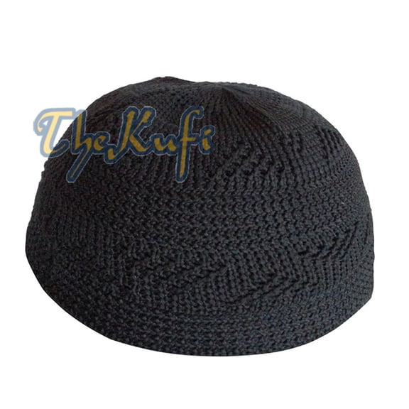 TheKufi® Plain Black Vertical Zigzag Nylon Kufi Prayer Cap Muslim Hat