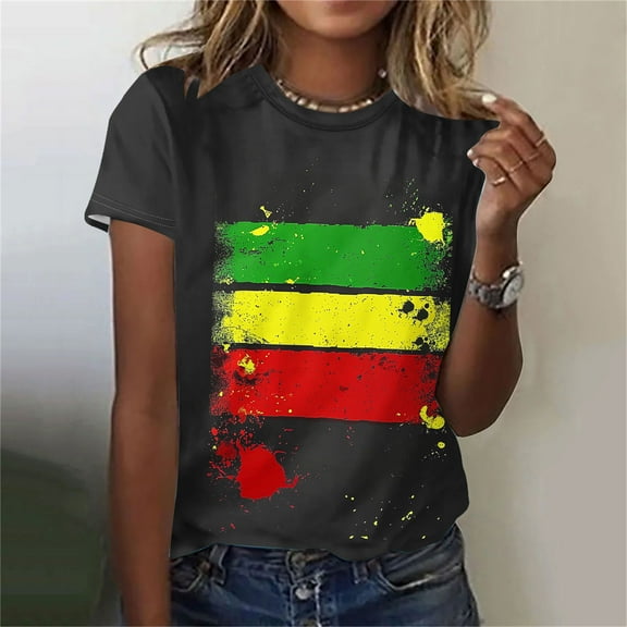 BVOFAR Black History Month Shirts for Women Short Sleeve Round Neck T-Shirts Plus Size Loose Tops African American Tees