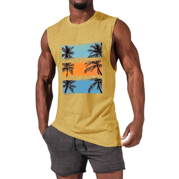 Camiseta sin mangas de cuello redondo para hombre, informal, a la moda, con estampado, deportiva, de poliéster