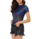 thumbnail image 4 of INSPIRAR CHIC Blusas de fiesta brillantes de manga corta texturizadas metálicas para mujeres XL azul oscuro, 4 of 6
