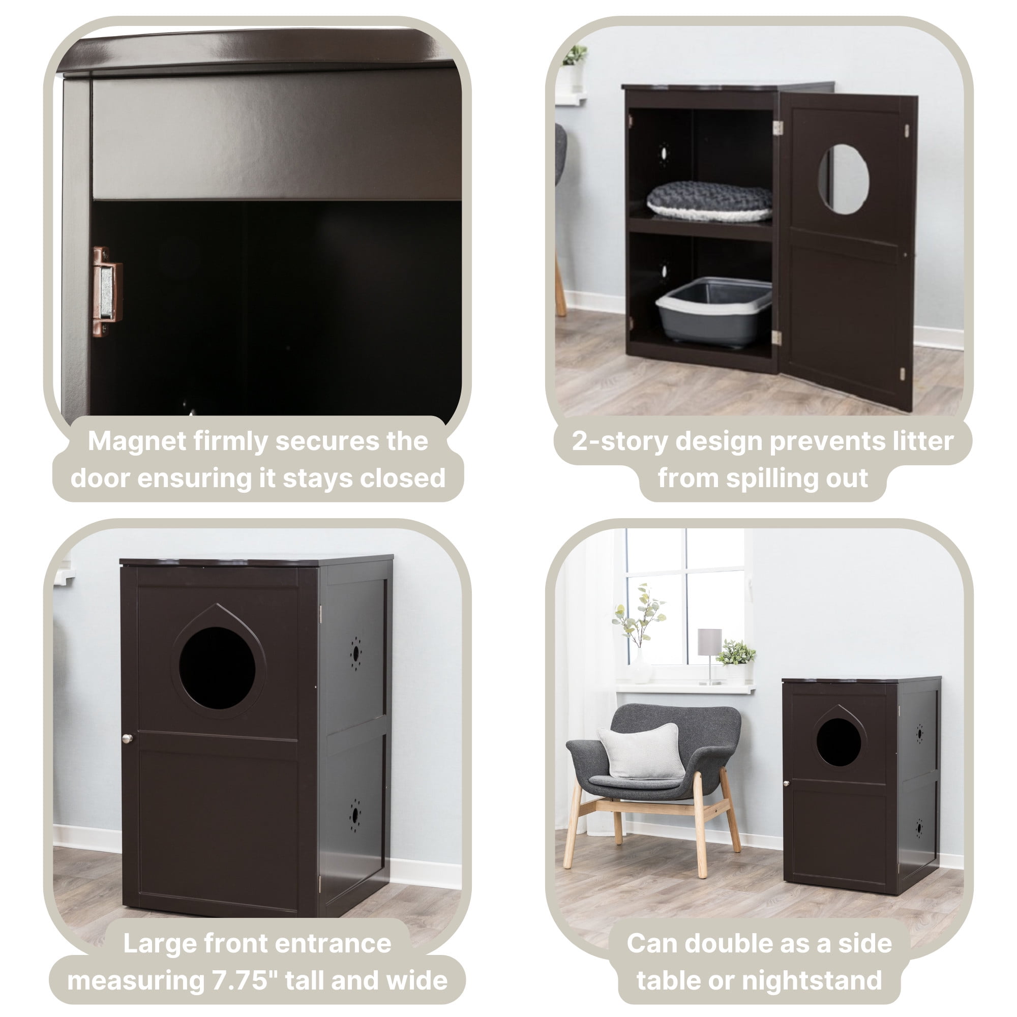 TRIXIE 2-Story Cat Litter Box Enclosure Hidden Litter Indoor Cat Furniture Accent Table, Brown
