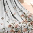 thumbnail image 3 of White Butterfly Rose Pattern Blanket,Comfortable Soft Lamb Wool Throw Blanket,All Season,Warm Lightweight Blankets for Sofa Bed Couch Living Room Chair,50"x60", 3 of 4