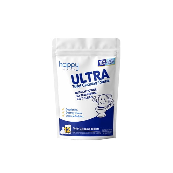 Happy Toilet Cleaner Ultra Toilet Bowl Cleaner Tablets for Tank, Stain Remover & Deodorizer, 12 Count