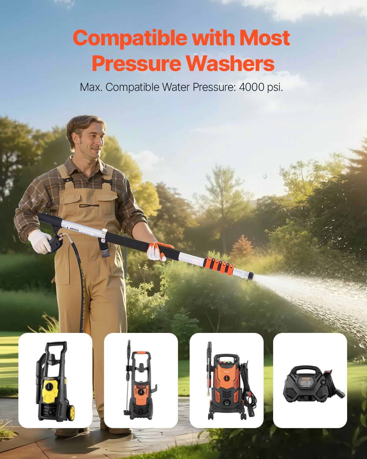 21 ft Telescoping Pressure Washer Wand - 4000 PSI High-Power Spray Wand with 7 Nozzle Tips for Cleaning