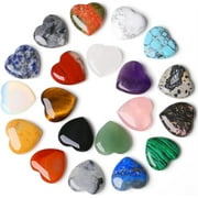 NOGIS 20PCS Natural Heart Healing Crystals Rose Quartz Amethyst Heart Love Stones Set Bulk Polished Pocket Palm Thumb Gemstones Chakra Reiki Balancing 0.8 inch