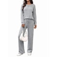 thumbnail image 2 of Pijama de Dos Piezas para Mujer, Moda de Otoño, Traje de Punto Acanalado, Ropa Deportiva Informal de Larga. Gris XXL, 2 of 9