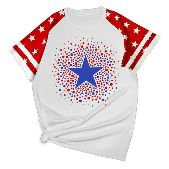 Jamicy Short Sleeve Blouse for Women Summer Outfits American Flag Shirt Women 4th Of July Shirts Graphic Patriotic Tshirt Casual Pullover Printed Short Sleeved Round Neck