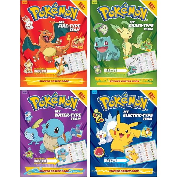Pokémon Sticker Activity Books for Kids – Set of 4 Children’s Sticker Books with Posters & Activities, Kanto Region, Ages 3+