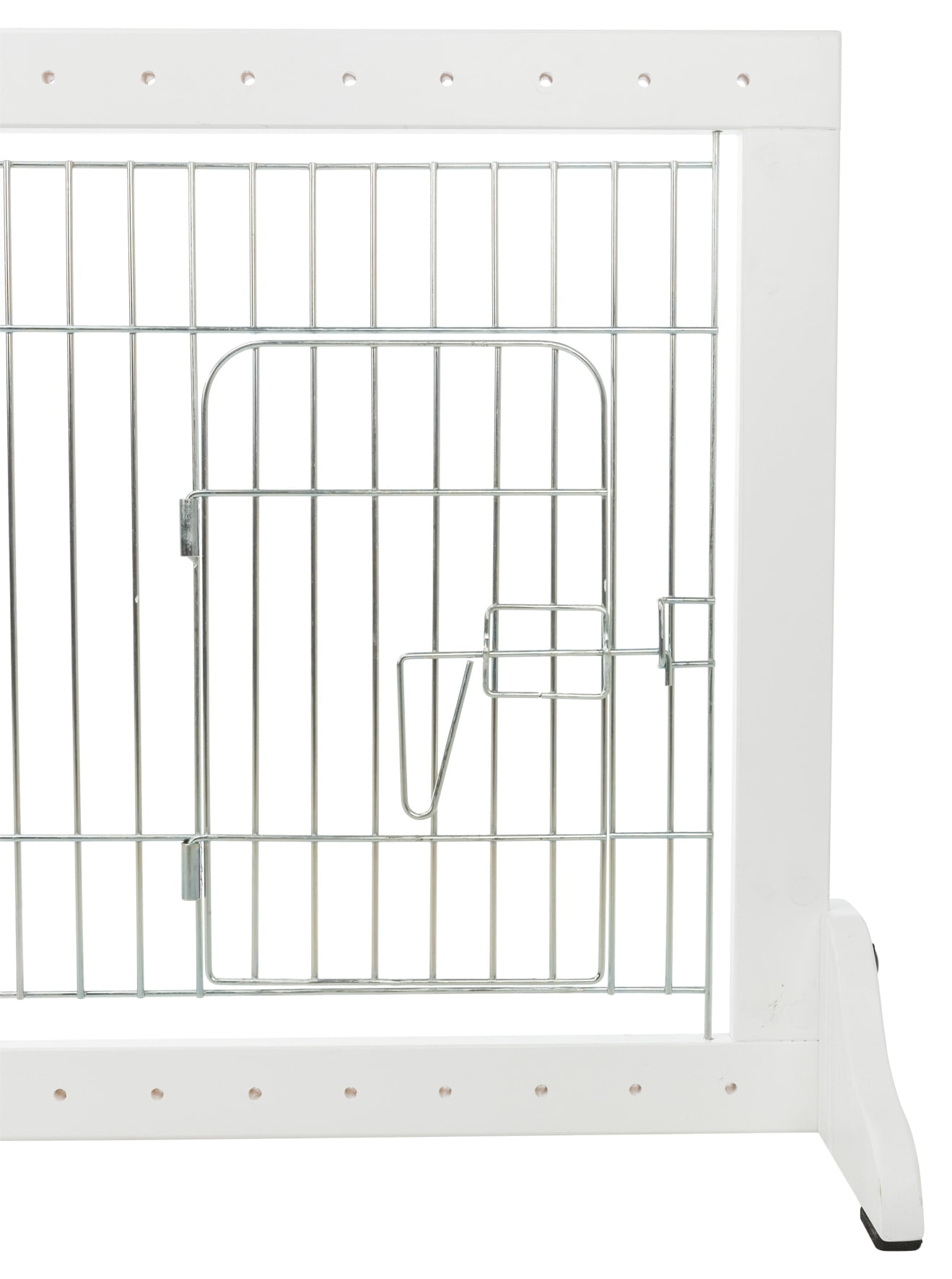 TRIXIE Expandable Wooden Freestanding Pet Gate with Pet Door, Expands to 71" Wide, White