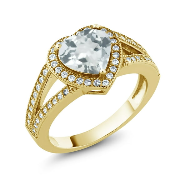 Gem Stone King 18K Yellow Gold Plated Silver Ring Heart Shape Topaz and Moissanite (2.17 Cttw) (Size 7)