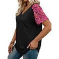 thumbnail image 4 of WellSize Plus Size Womens T Shirts Color Block V Neck Tops Casual Summer Short Sleeve Tunic Blouses, 4 of 7
