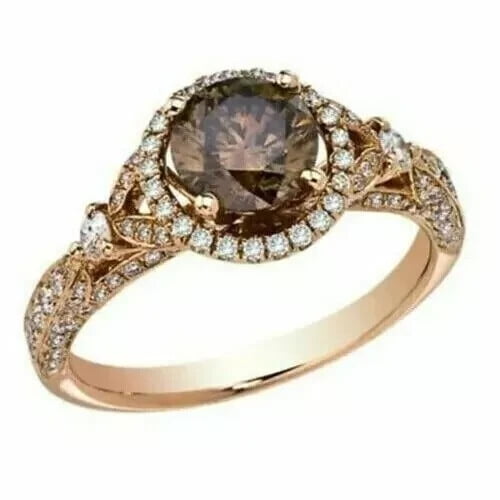 2Ct Round Simulated Chocolate Diamond Engagement Ring 14K Rose Gold Plated