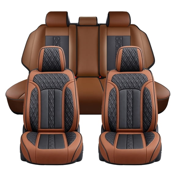 2016 for Honda Civic Car Seat Cover, Leather 5 Piece Full Set Retain Seatbelt Port Beautify Interior, Brown Car Seat Covers, 4-Door Sedans Only, Airbag-Compatible