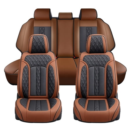 2015 for Nissan Versa Car Seat Cover Premium Leather 5 Seats Full Set Retain Seatbelt Port Protect and Upgrade Seats Brown Car Seat Covers Protect Car Seats