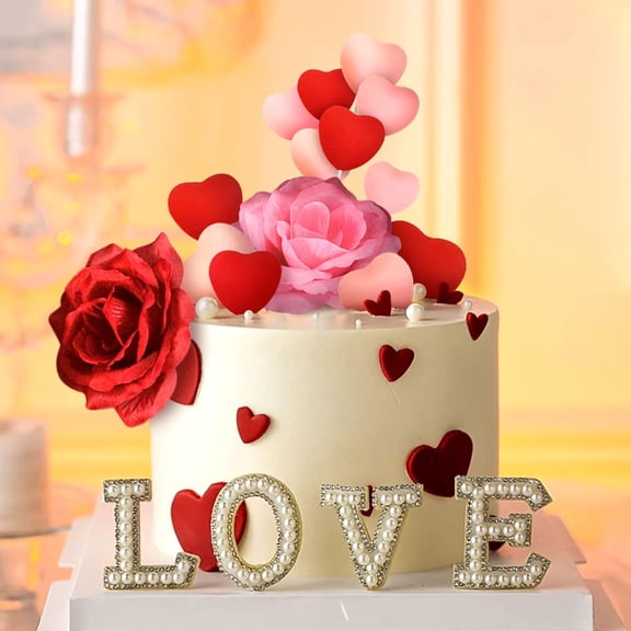 Red Pink Rose Heart-shaped Cake Decoration Set - 3D Adjustable Angle Combination