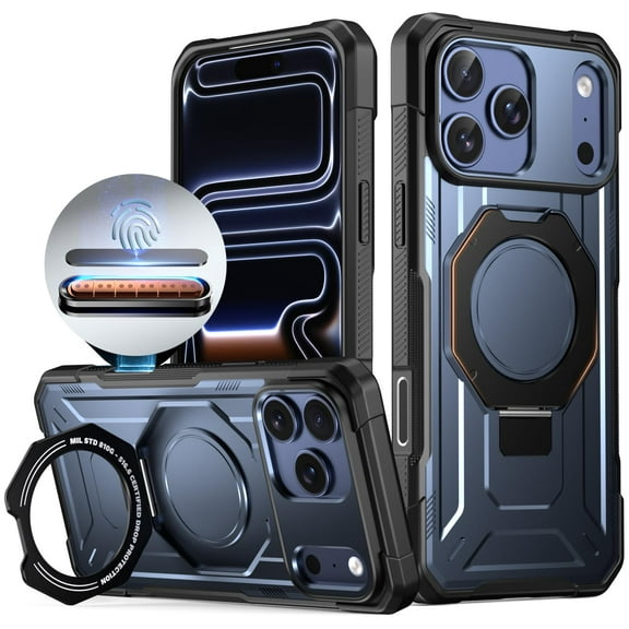 Poetic Spartan Case with Ring Stand for iPhone 17 Pro Max,[Camera Control Button][2 Tempered Glass Screen Protector][Magsafe Compatible] Rugged ShockProof Protective Cover, Midnight Blue