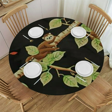 Sloth Tablecloth Elastic Edged Polyester Round Table Cloth for Kitchen Dinning Party Wedding- Medium Round - Fits Tables Up to Diameter.
