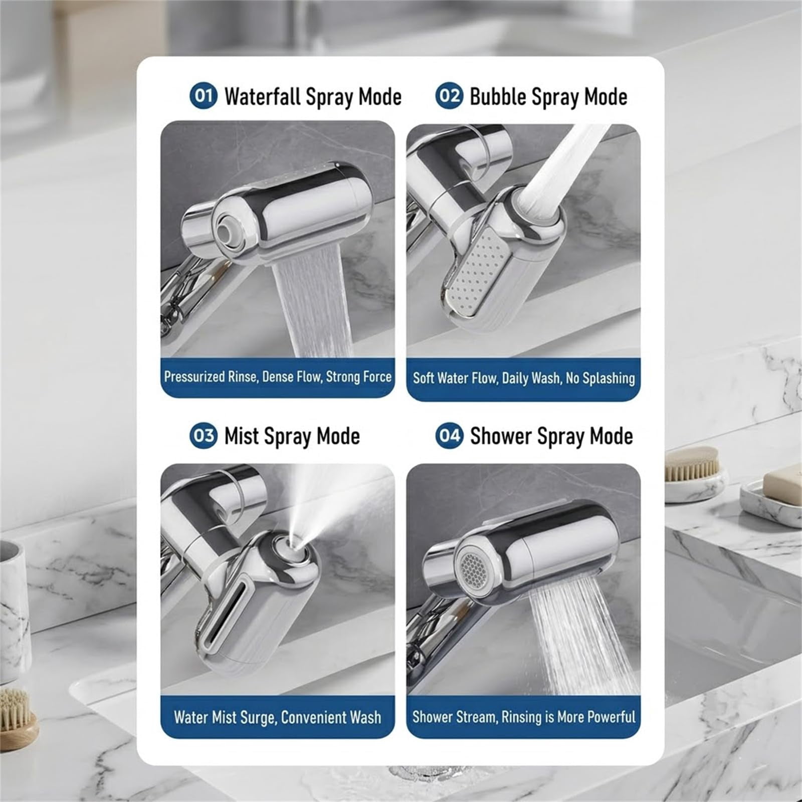 1080° Rotating Faucet Extender with Upward Facial Mist, 4 Water Modes & Built-In Filter, Brass Robotic Arm Aerator Attachment, Adjustable Sink Sprayer for Kitchen Bathroom