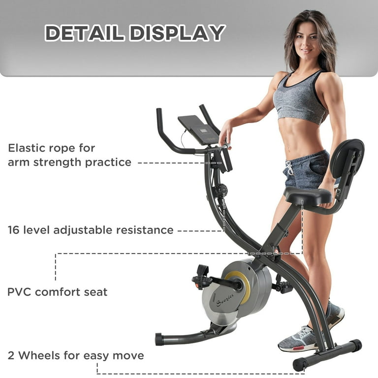 Soozier Magnetic X bike Foldable Exercise Bike Stationary X Bike 3 in 1 Indoor Upright Fitness Workout Bike with 16 Level Adjustable Resistance