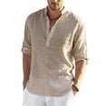 thumbnail image 1 of Blusa informal de algodón y lino para hombre, blusa holgada de manga larga, camisas elegantes para primavera y otoño, 2022, 1 of 5