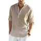 thumbnail image 1 of Blusa informal de algodón y lino para hombre, blusa holgada de manga larga, camisas elegantes para primavera y otoño, 2022, 1 of 5