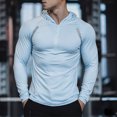 thumbnail image 5 of Men's Half Zip Slim Hooded Top, Contrast Decorative Strips, Raglan Sleeve Cutting, Fit Long Sleeve Sports Shirt for Fitness and Outdoor Activities Light Blue M, 5 of 5