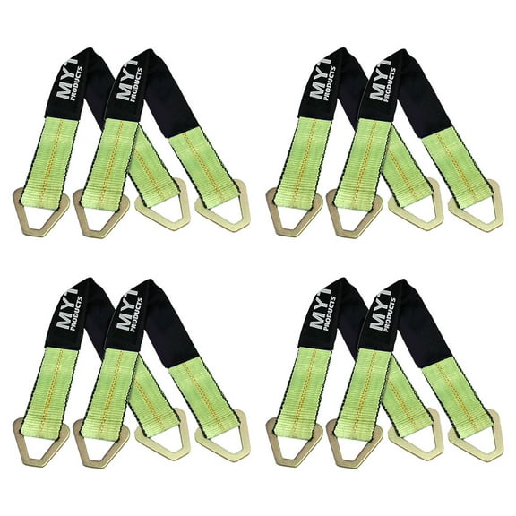 8 Pack 2" x 24" Heavy Duty Green Tie Down Axle Straps with Magnetic D-Ring & 12" Protective Sleeve, 10,000LBS Capacity - for Car Trailer Hauler Tow Truck Wrecker Tie Down Strap