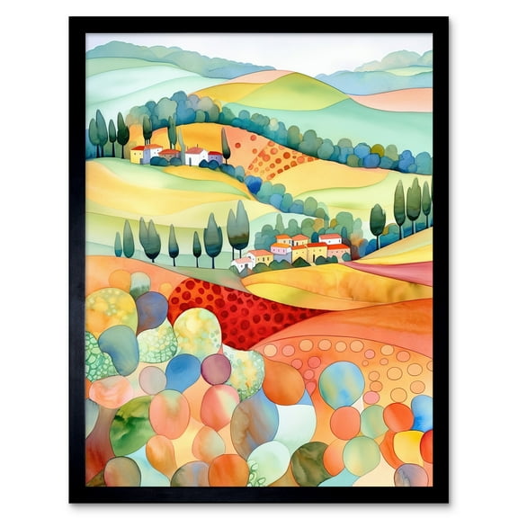 Chianti Italy Rolling Hills Folk Art Art Print Framed Poster Wall Decor 12x16 inch