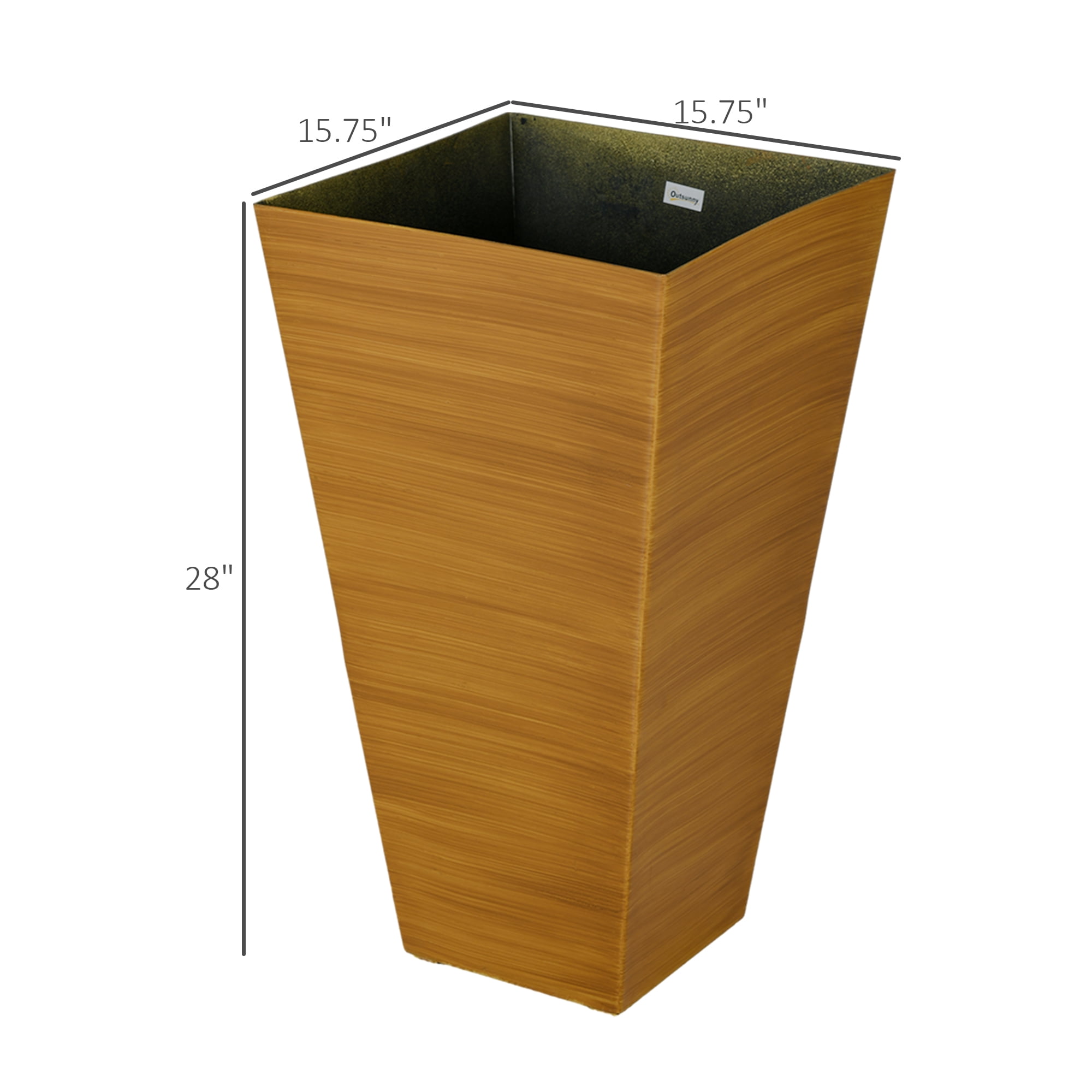 Outsunny Set of 3 Tall Outdoor Planters w/ Drainage Holes Light Brown