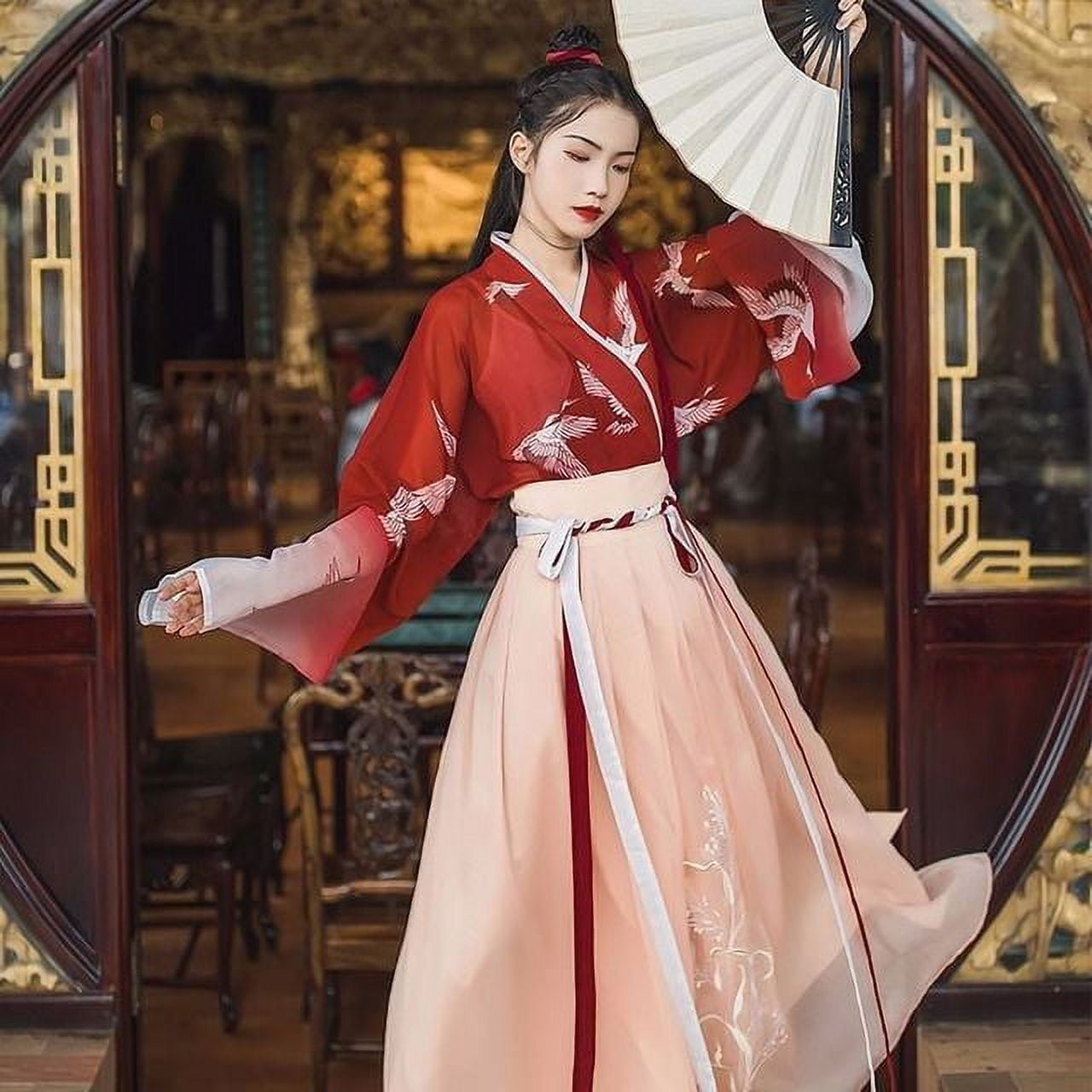 JFBUJC Hanfu Han Element Ancient Chinese Style Ming Dynasty Improvement Traditional Clothing Woman Asian Dress Girl Gules Coat Skirt Walmart