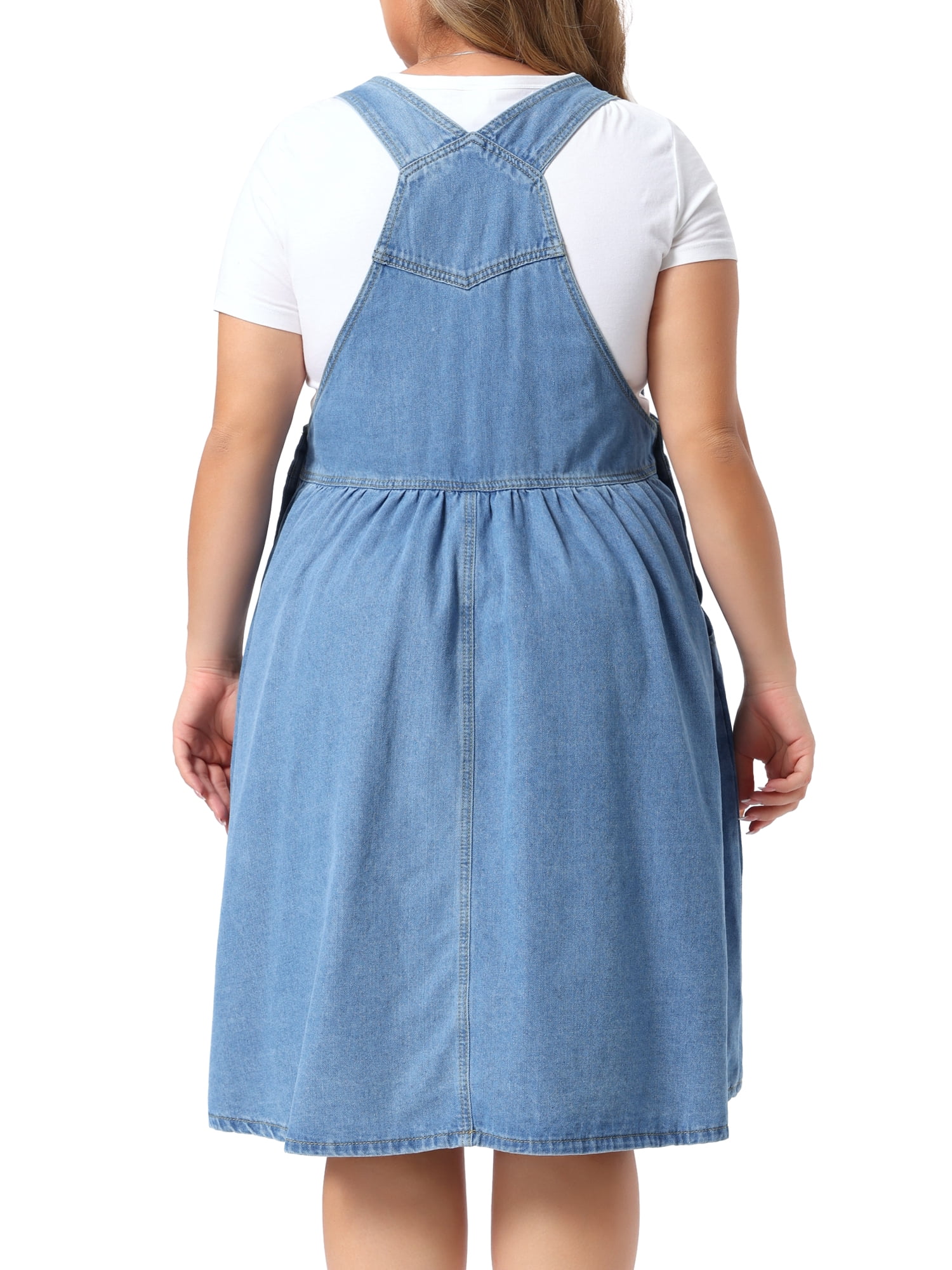 DARING DIVA Women's Plus Denim Overalls Jumper Jean Midi Dress 3X Light Blue