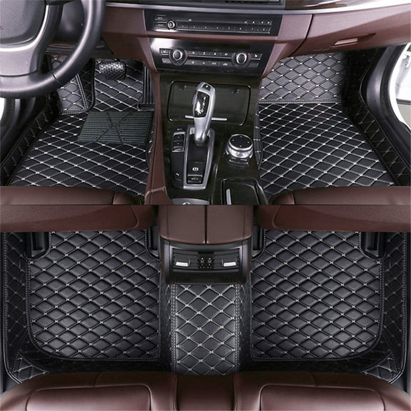 Maidao Car Floor Mats for BMW 7series 2008-2014 5 Seats Carpet Protection PU Leather Auto Liners All Weather Black Beige 3pc