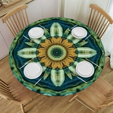 

Xllo0ord Watercolor Mandala Elastic Edged Round Fitted Table Cloth Cover Waterproof Wrinkle Free Round Tablecloth Home Decorative Tablecloth for Indoor Outdoor Kitchen Party 46 -50