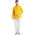 thumbnail image 5 of Shatranj Men's Mandarin Collar Pintucked Cotton Indian Kurta Tunic; Yellow, 5 of 5