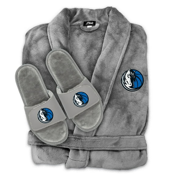 Unisex ISlide  Gray Dallas Mavericks Faux Fur Slide Sandals & Robe Bundle