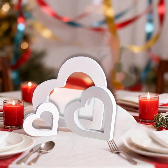 Kumdkd Nested Heart Wooden Decor Set of 3, White Matte Finish Graduated Sizes Wall Hanging Ornaments for Wedding, Valentine's Day, Anniversary, or Romantic Home Tabletop Decoration