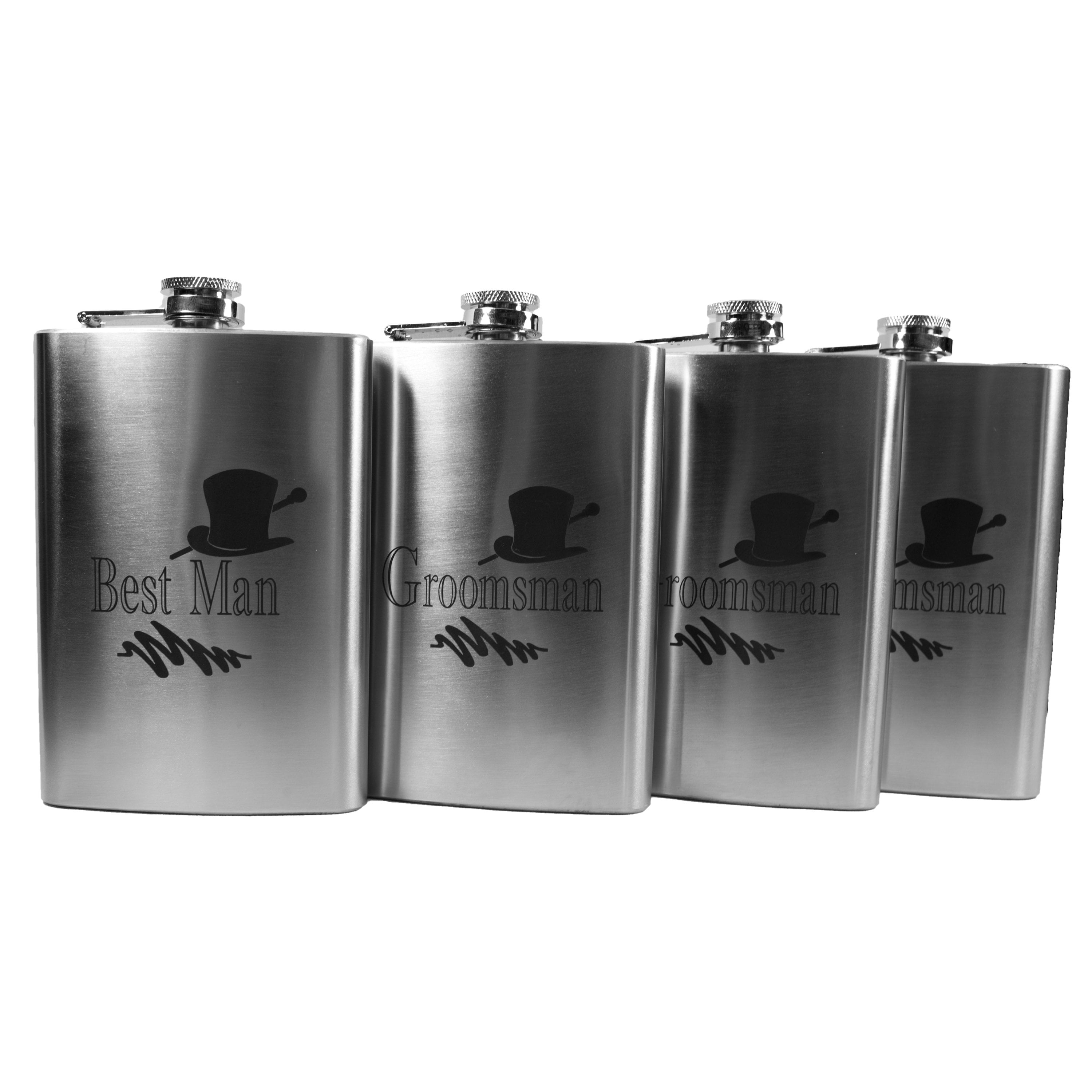 Top Shelf Flasks® 6 Pack of Laser Engraved 8oz Groomsman Flasks Personalized 