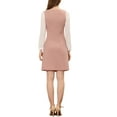 thumbnail image 3 of Allegra K Women's Square Neck Ruched Front Contrast Panel Long Sleeve Dress, 3 of 5
