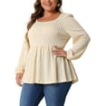thumbnail image 4 of Blusas de Talla Grande Agnes Orinda para Mujeres, con Cuello Redondo, Manga Larga, Top de Peplum de Punto 1X Beige, 4 of 6