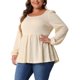 thumbnail image 4 of Blusas de Talla Grande Agnes Orinda para Mujeres, con Cuello Redondo, Manga Larga, Top de Peplum de Punto 4X Beige, 4 of 6