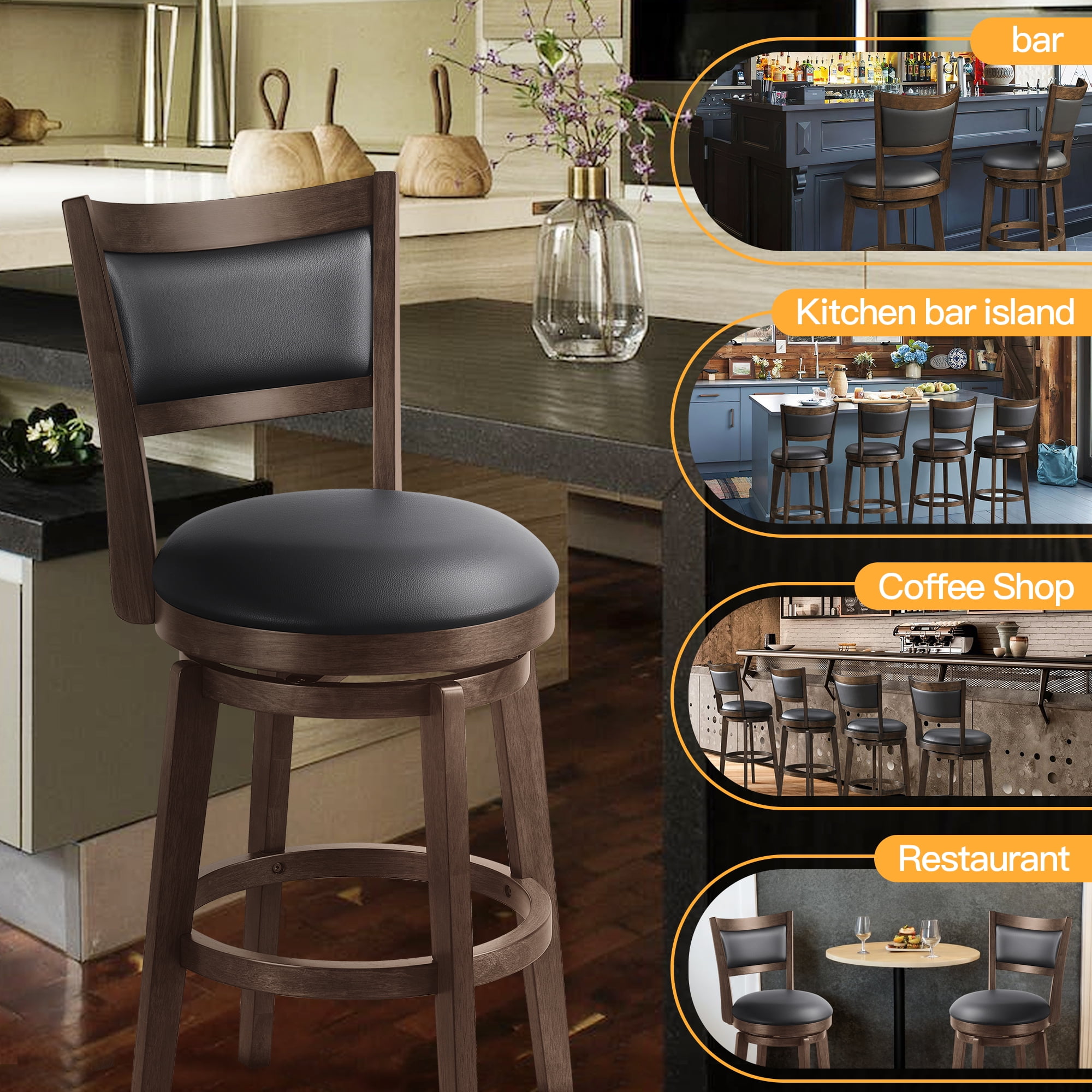 TrumanPick 26 Inch Counter Height Bar Stool Kitchen Island Swivel Barstools with High Back Chair Seat for Kitchen Dinning room,1 Pack