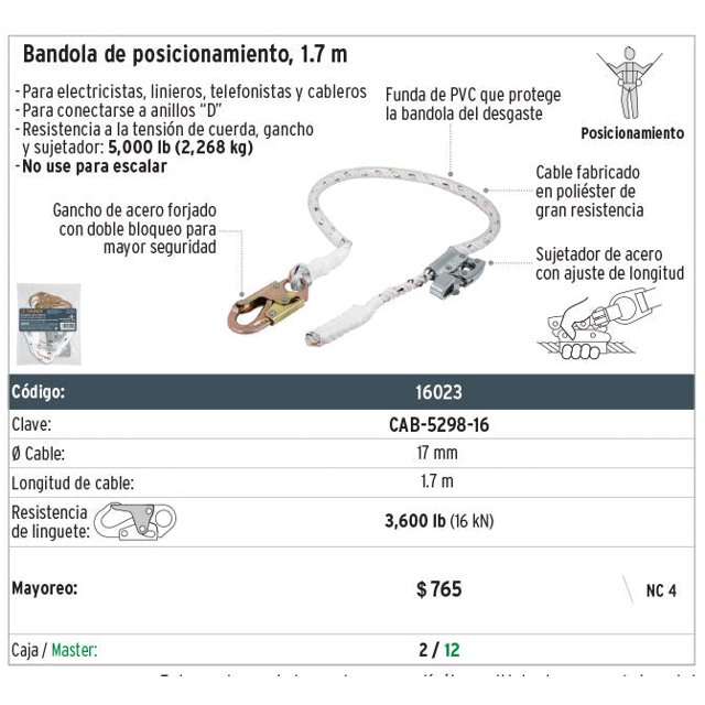 Bandola de posicionamiento, 1.7 m Truper Bandola de posicionamiento, 1.7 m