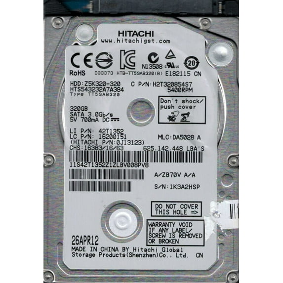 Hitachi HTS543232A7A384 P/N: 0J13123 MLC: DA5028 320GB China